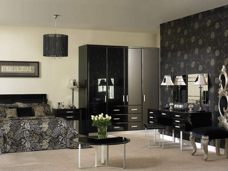 Fitted Bedroom Furniture shown in High Gloss Black