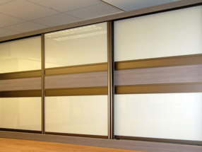 Pearl White & Brown Glass & Driftwood Sliding Doors