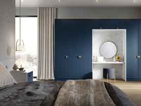 Bedroom in Supermatt Cascade Blue and Serica Matt Indigo Blue