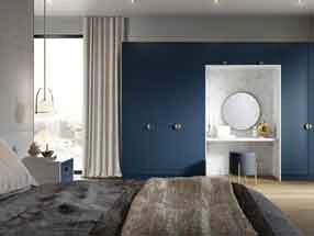 Bedroom in Supermatt Cascade Blue and Serica Matt Indigo Blue