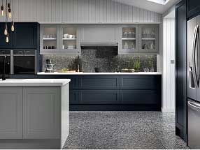 Elland Kitchen in Supermatt Indigo Blue and Supermatt Dust Grey