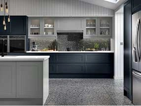 Elland Kitchen in Supermatt Indigo Blue and Supermatt Dust Grey