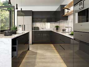 HANDLELESS J-PULL Kitchen in Supergloss Graphite