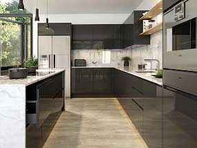 HANDLELESS J-PULL Kitchen in Supergloss Graphite