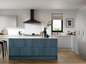 SUPERMATT Kitchen in Supermatt Croma Blue and Supermatt Light Grey
