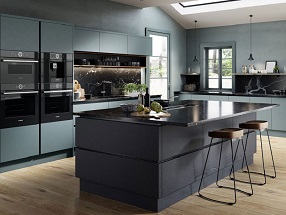 SUPERMATT Kitchen in Supermatt Metallic Grey and Serica Matt Kombu Green