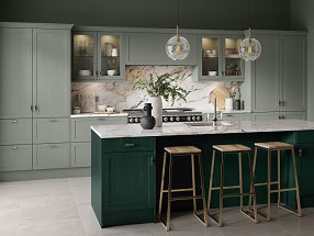 Oakham Kitchen in Paint Flow Matt Sage Green and Supermatt Fir Green
