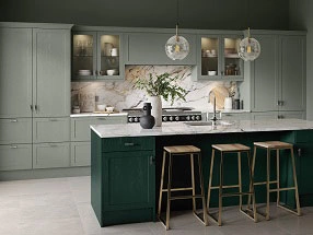Oakham Kitchen in Paint Flow Matt Sage Green and Supermatt Fir Green