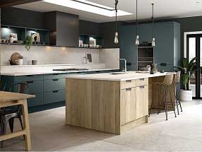 Segreto Kitchen in Matt Kombu Green and Halifax Natural Oak